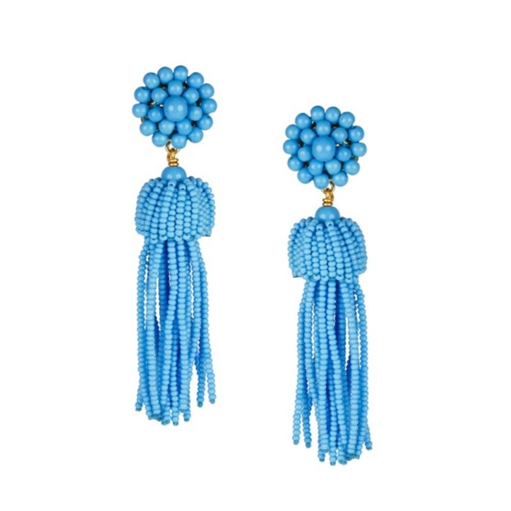 Lisi Lerch Tassel Earrings Turquoise Blue Pierced Dangle Beachy Beaded Summer